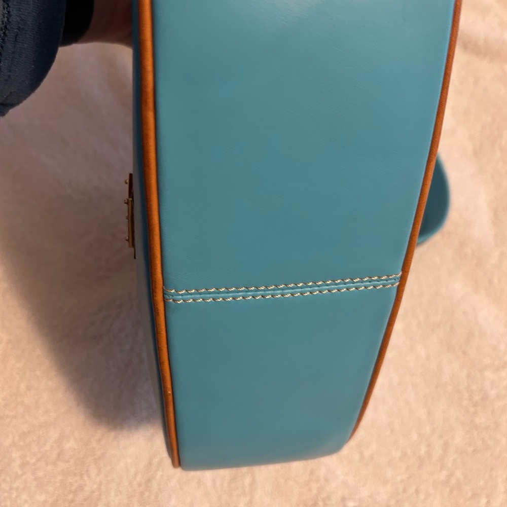 Dooney & Bourke Leather Turquoise Shoulder Bag with brown trim - Picture 8 of 13